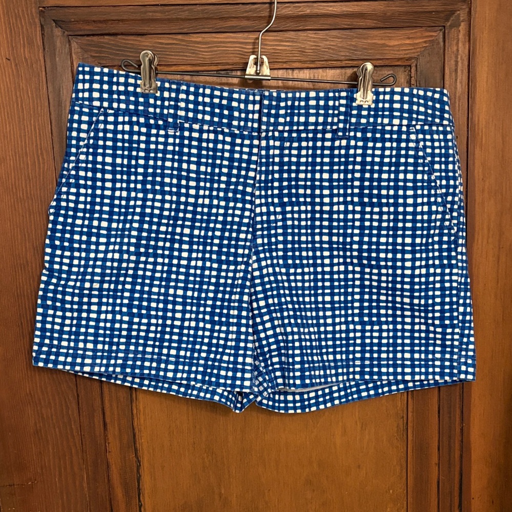 Blue and White Checked Cotton Shorts
